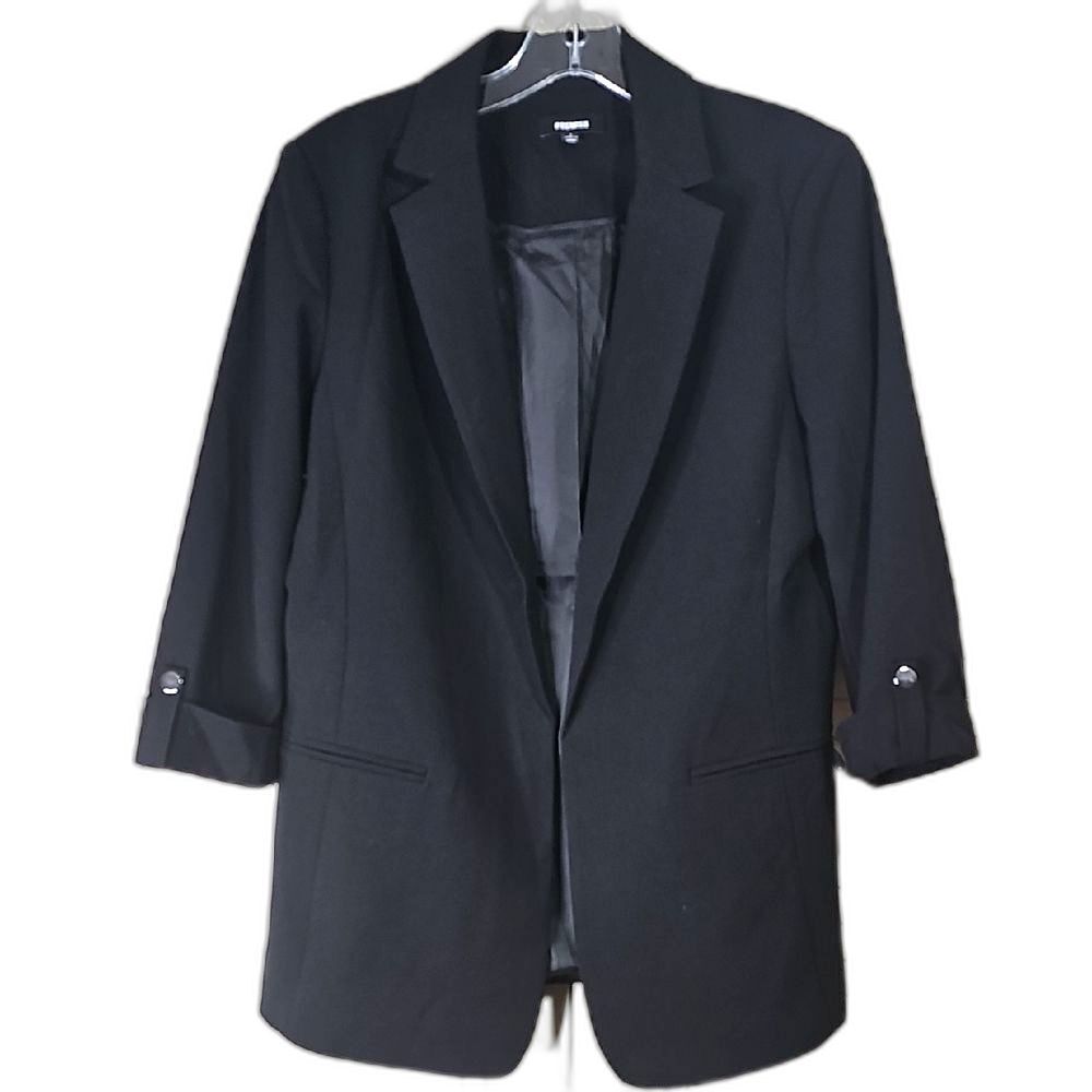 Blazer Open Style Tailored Black 3/4 Sleeve Silvertone Hardware Size 6